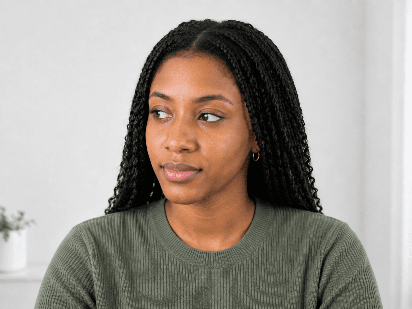 Fictional candidate looking away from the screen